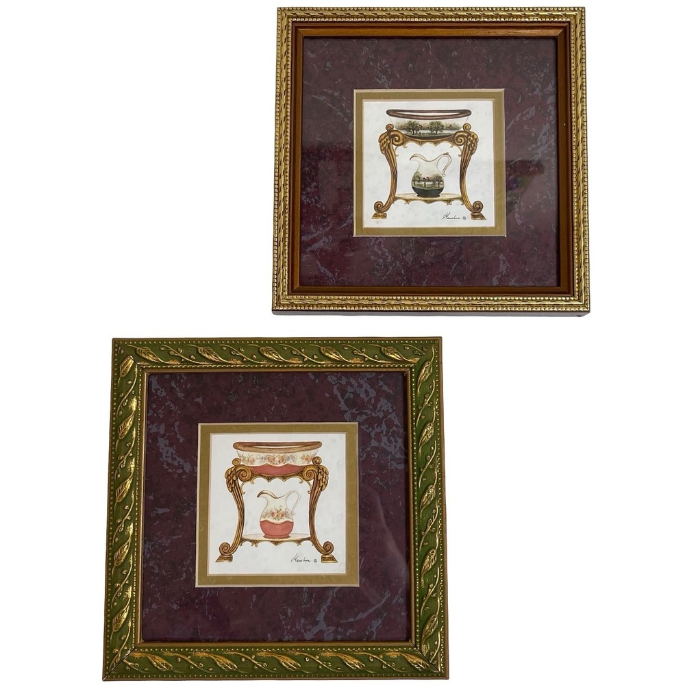 Vintage Consuel‎ Gamboa Wash Basin Prints Set 2 Gold Ornate Frame Art Victorian